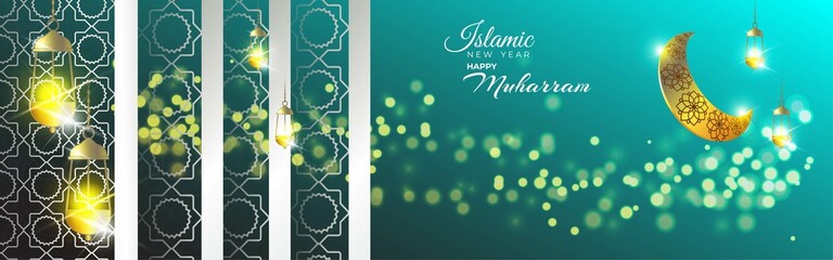 vector illustration for festive concept background of Islamic new year, new Hijari year- happy muharram