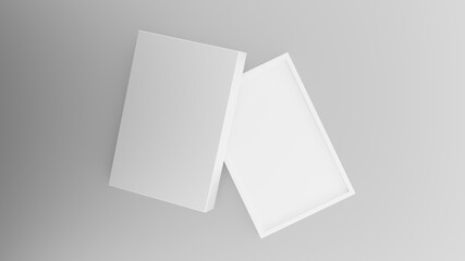 White blank hard cardboard box mock up template, 3d illustration top view