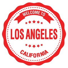 WELCOME TO LOS ANGELES - CALIFORNIA, words written on light red stamp