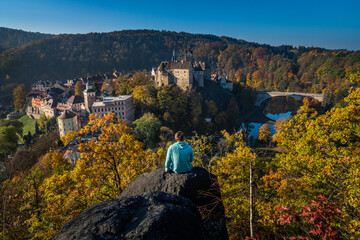 Loket in autumn over Eger river in Czech Republic
