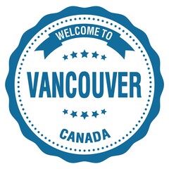 WELCOME TO VANCOUVER - CANADA, words written on blue stamp