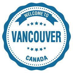 Fototapeta premium WELCOME TO VANCOUVER - CANADA, words written on blue stamp