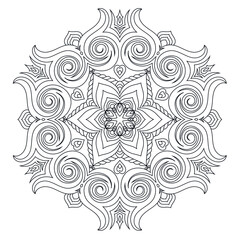 Zentangle mandala coloring book page. Zendoodle line art black and white outline illustration. 