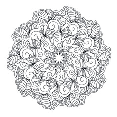 Zentangle mandala coloring book page. Zendoodle line art black and white outline illustration. 