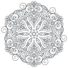 Zentangle mandala coloring book page. Zendoodle line art black and white outline illustration. 