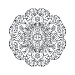 Zentangle mandala coloring book page. Zendoodle line art black and white outline illustration. 
