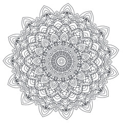 Zentangle mandala coloring book page. Zendoodle line art black and white outline illustration. 