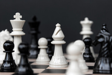 Strategic Planning - White Chess Pieces on Black Background