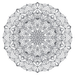 Zentangle mandala coloring book page. Zendoodle line art black and white outline illustration. 