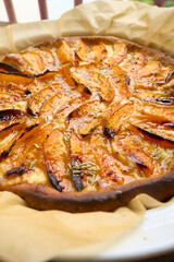 homemade apricot tart with cheese brie. High quality photo