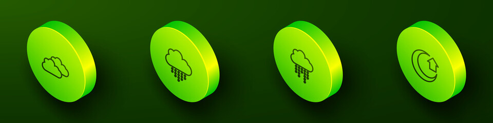 Set Isometric line Cloud, with rain, and Moon icon. Vector