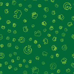 Set line Cloud with rain, Moon and stars and on seamless pattern. Vector