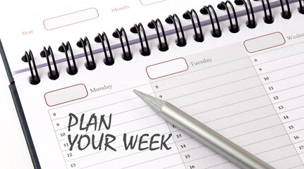 PLAN YOUR WEEK on the planner with pencil