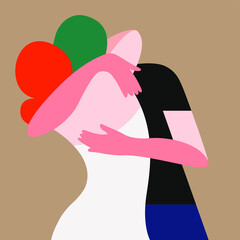 vector illustration of two people in love hugging in a nice color palette. can use as a card for Valentine's Day or International Hug Day, for print, wedding invitations, for graphic and web design.