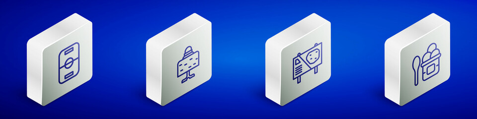Set Isometric line Hockey table, Magic ball on, Amusement park billboard and Ice cream in bowl icon. Vector