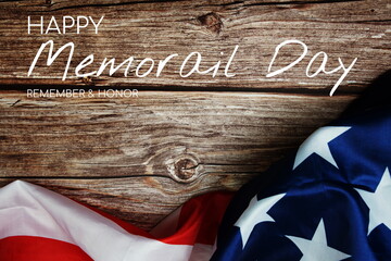 Happy Memorial Day typography text USA flag. American holiday background