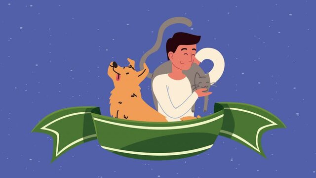 man with dog and cat animation