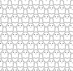 Seamless vector pattern on the theme of Halloween, ghosts on a white background. Endless texture for wallpaper, flyers, covers, banners, fill pattern, web page, background, surface.