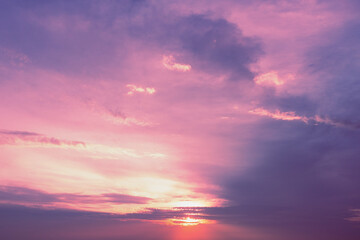 Purple cloudy sky at sunset. Sky texture. Abstract nature background