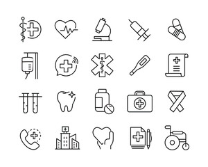 Healthcare Icons - Vector Line Icons. Editable Stroke. Vector Graphic