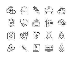 Healthcare Icons - Vector Line Icons. Editable Stroke. Vector Graphic