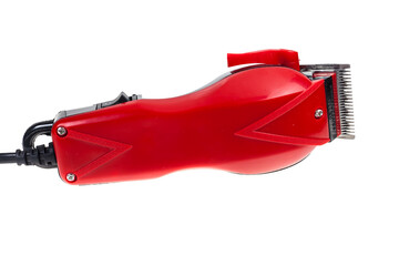 Barber red clippers on white background.
