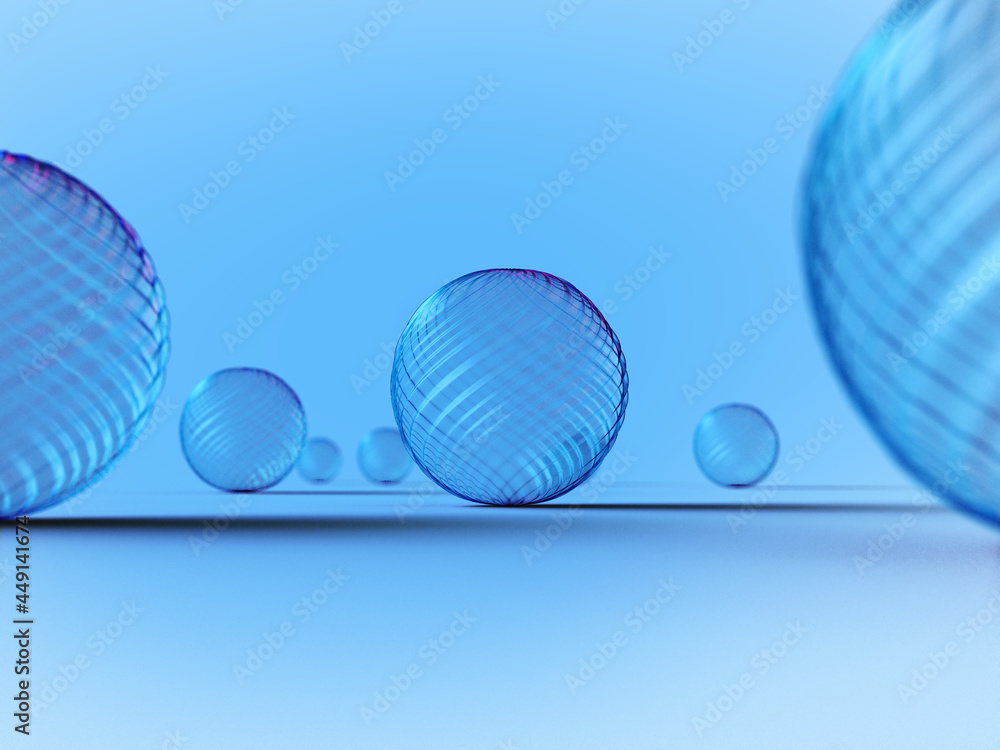 Aufkleber 3d rendered textured spheres in blue colors. illustration for curved lines, dynamic objects, or futu