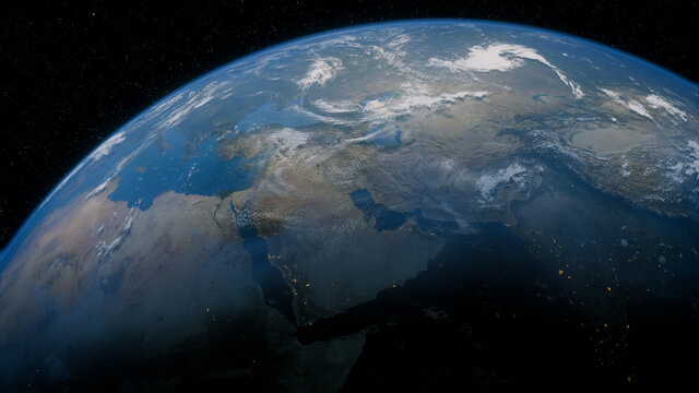 Earth in Space with views of Arabia and Asia. Global Concept.