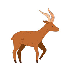 Antelope with Horns in Standing Pose Vector Illustration