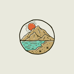 mountain and beaches vector illustration. hand draw mountain beaches logo design