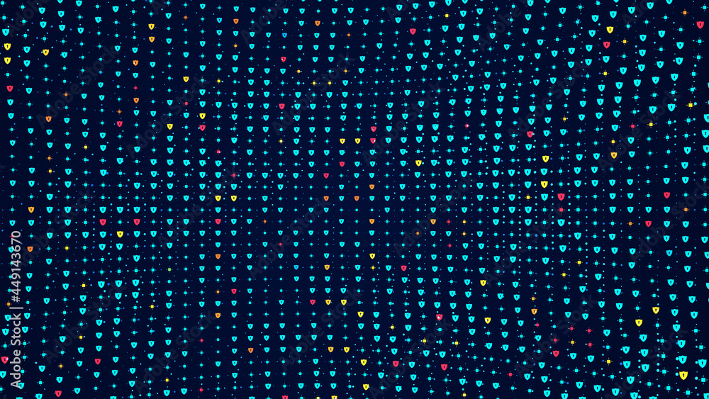 Poster abstract futuristic blue warp grid of shield lock cyber security dots and elements pattern backgroun