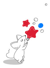 Little Mouse blows soap bubbles, greeting card for your design, vector illustration 10eps