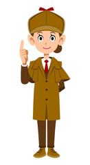 人差し指を立てる女性の探偵の全身
