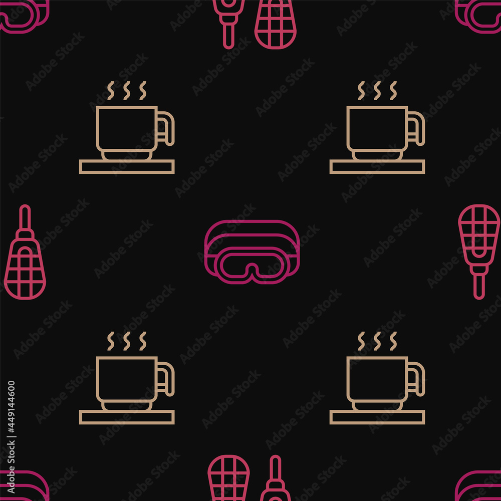 Canvas Prints Set line Snowshoes, Hot chocolate cup and Ski goggles on seamless pattern. Vector