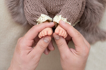 Newborn baby feet. Motherhood concept. Mother day. Copy space. Newborn baby feet. Motherhood...