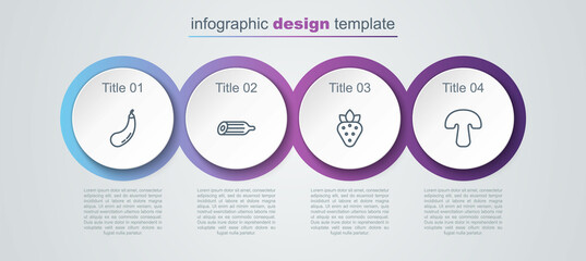 Set line Eggplant, Fresh cucumber, Strawberry and Mushroom. Business infographic template. Vector