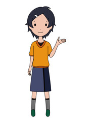 案内をしている笑顔の女の子の全身イラスト