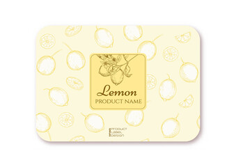 Lemon. Ripe citrus. Template for product label, cosmetic packaging. Easy to edit. Graphic drawing, engraving style. Vector illustration.