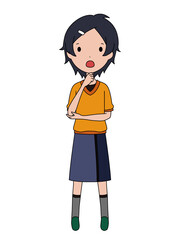 考え事をしている女の子の全身イラスト