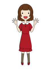 明るい笑顔の女の子の全身イラスト