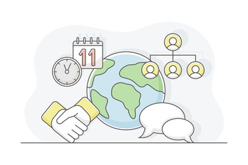 Business Process and Corporate Service Management with Strategic Planning and Analytics Line Vector Illustration