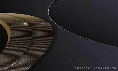 Luxury black abstract background with golden wave lines element.