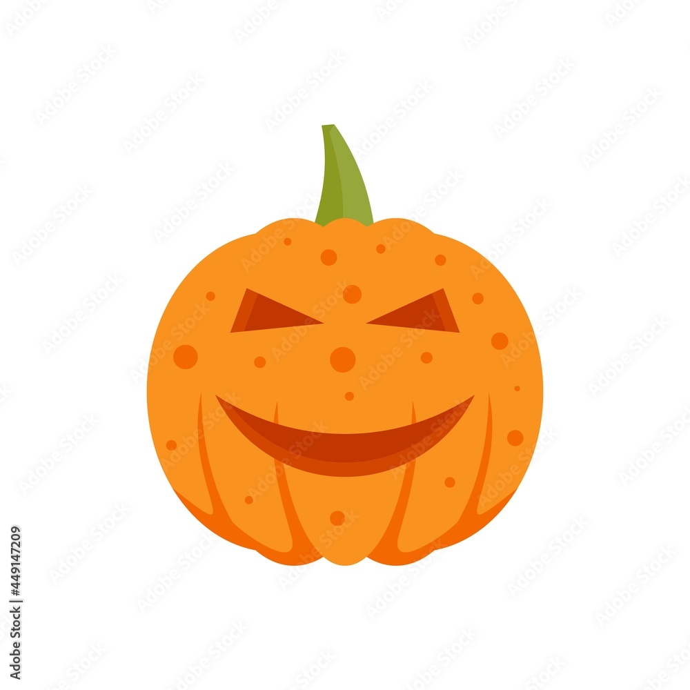 Poster Smiling pumpkin icon flat isolated vector