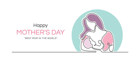 Happy mother day with Abstract line drawing Mom Breastfeeding baby vector design