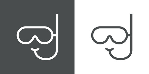 Deportes acuáticos. Icono plano gafas de buceo con snorkel con lineas en fondo gris y fondo blanco