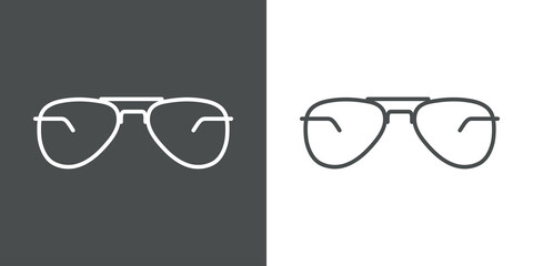Icono plano gafas de sol estilo aviador con lineas en fondo gris y fondo blanco