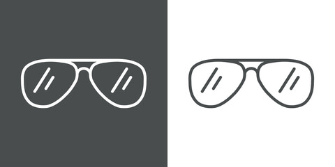 Icono plano gafas de sol estilo aviador con lineas en fondo gris y fondo blanco © teracreonte