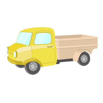 Cartoon yellow retro truck pickup car, on a white background. PNG. Vector illustration.
