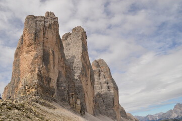 Fototapeta premium Enjoying the stunning views over the mountainous landscapes of Northern Italy's Dolomite Mountains at Tre Cime