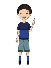 指差し案内をしている笑顔の男の子の全身イラスト